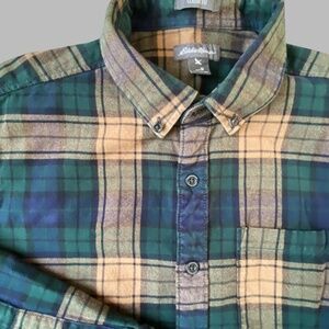 Eddie Bauer Mens Plaid Cotton Flannel Button Down Classic Fit Shirt- Sz-M